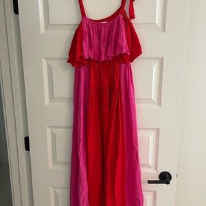 Elegant Red and Pink Maxi Dress